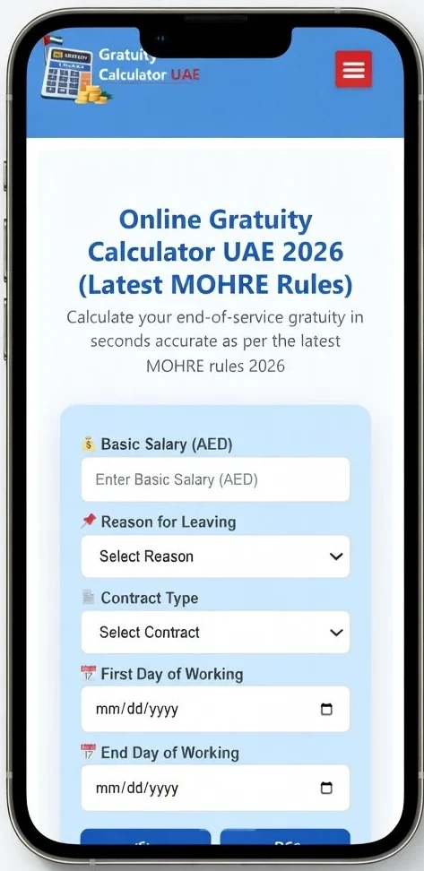 Home 1 Gratuity Calculator UAE 2026 mobile view