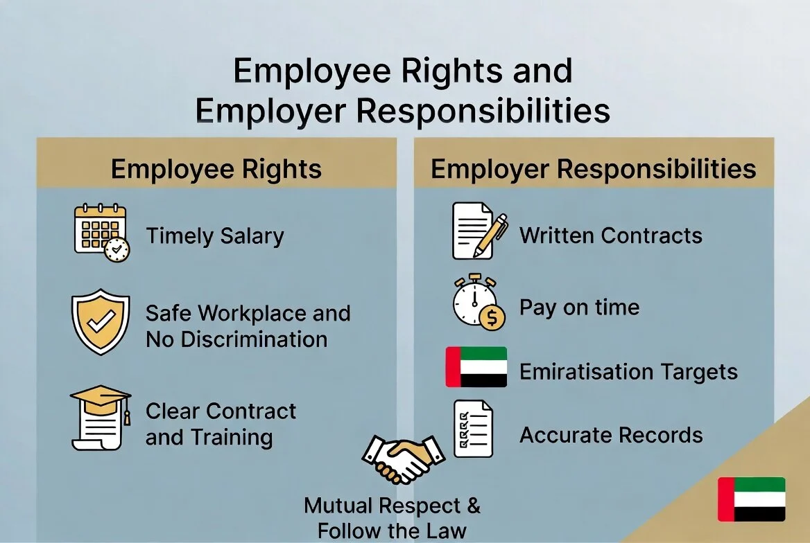 UAE Labour Law 2026: Complete Guide to Rules, Rights & Latest Updates 3 Employee Rights and Employer Responsibilities